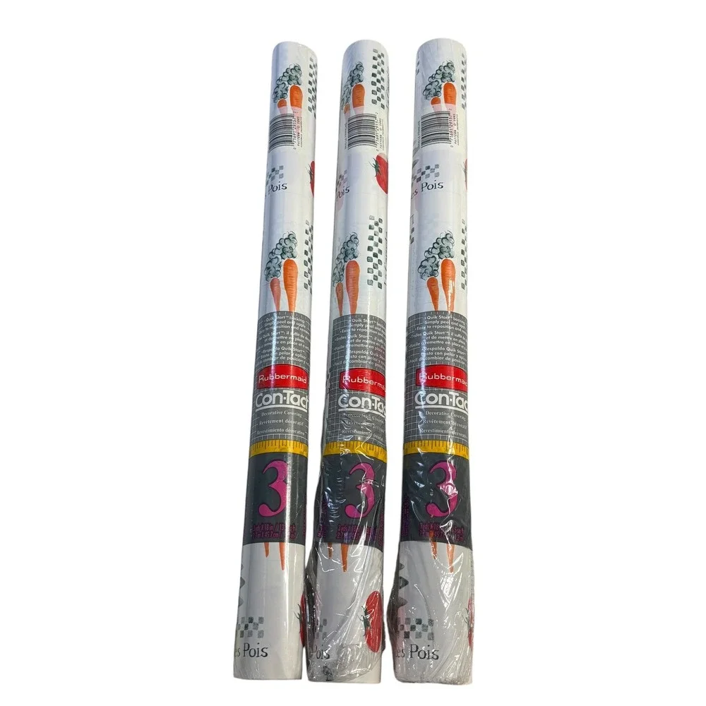 3 Pack Rubbermaid Con-Tact Shelf Liner Le Francais Vegetable 18in x 3yd VTG 1995